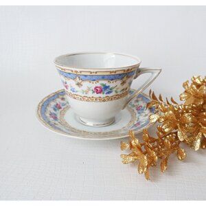 Tea Cup and Saucer Saucer Vintage Teacup and Saucer Clare Bone China Blue Floral